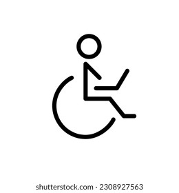 Person in a wheelchair working at laptop. Remote workplace for people with disabilities. Pixel perfect, editable stroke