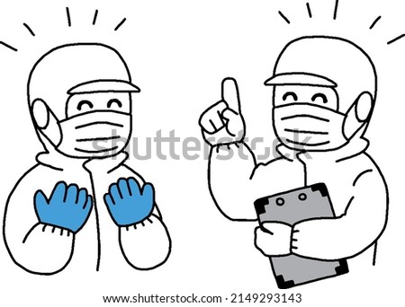 A person in white work clothes who receives an explanation about work from his boss