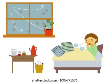 A person who is being treated with influenza.Image of a person sneezing.Illustration of a person coughing.