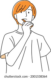 A person who brushes his teeth and gets dressed