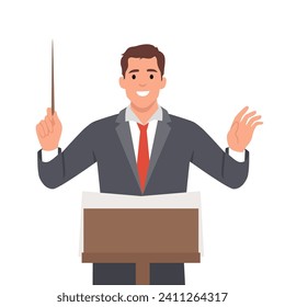 Person who directs the performance of orchestra or choir. Bandleader. Flat vector illustration isolated on white background