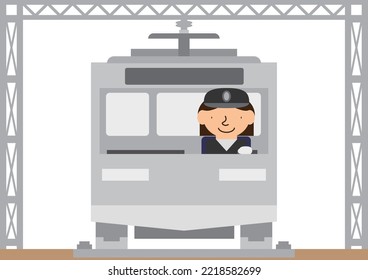 A person who drives a train (woman)