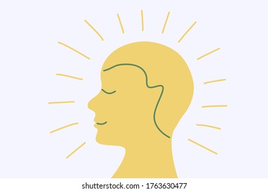 A person who glows. Mentally and physically healthy person concept. Human head flat design icon vector.