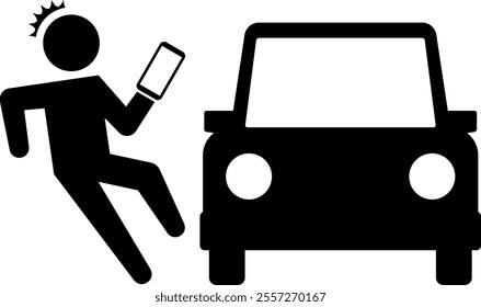 A person who looks at his smartphone and almost gets hit by a car