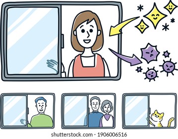 A person who opens the window and ventilates.Set.