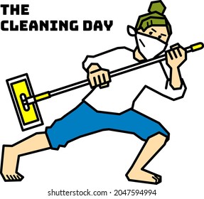 A person who poses with a cleaning tool