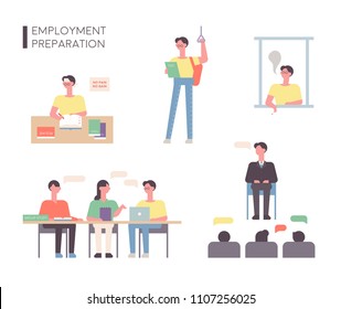 A person who is preparing for employment. flat design style vector graphic illustration set