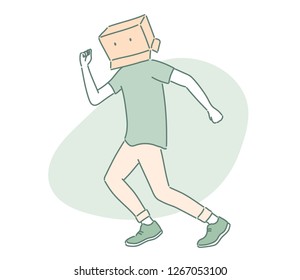 A person who put a box on his head. hand drawn style vector design illustrations.