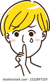 A person who puts his index finger on his mouth and sheds tears