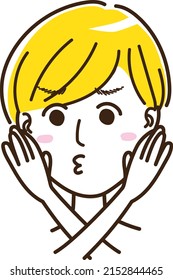 A person who sharpens his mouth and makes a prohibition mark with his arm