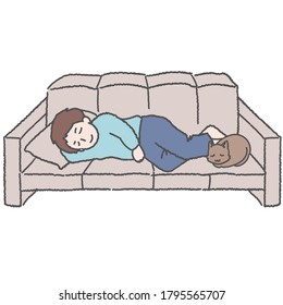 A person who sleeps comfortably on the sofa