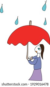 A person who spreads a big red umbrella under the rain