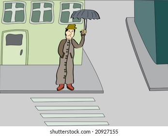 Person, who staying on the crossroads. Vector.