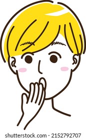 A person who is surprised to put his hand on his mouth