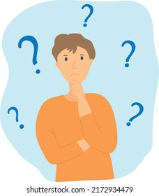 A person who thinks about a problem. The man solves the problem. Vector. Flat style.