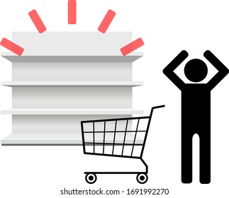 The person who is troubled in front of the shelf of the supermarket with no goods,Vector illustration