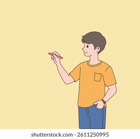 a person who writes on a wall. Illustration vector with minimal design.	
