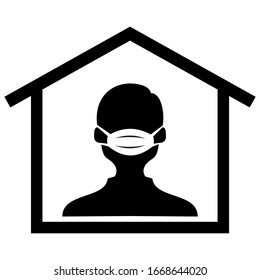 person in wimple, black silhouette of man at house, vector icon