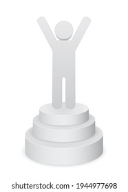 person winner with hands up on pedestal 3d icon