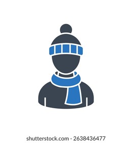 A person in winter clothes with a scarf and hat icon.