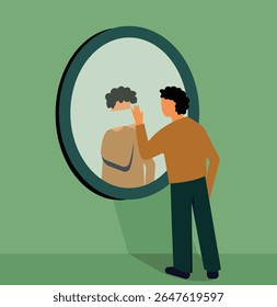 Person wiping removing erasing self reflection in mirror illustration