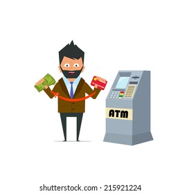 person withdraws money from an ATM. vector illustration.