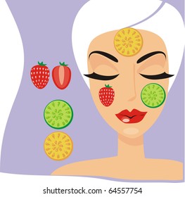 The person of the woman with a cosmetology fruit mask