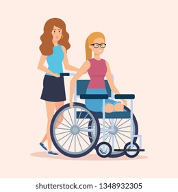 person with woman sitting in the wheelchair without legs