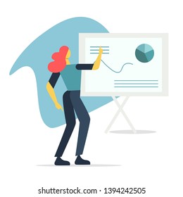 Person at work doing presentation. Business and finance related vector illustration in flat modern style.