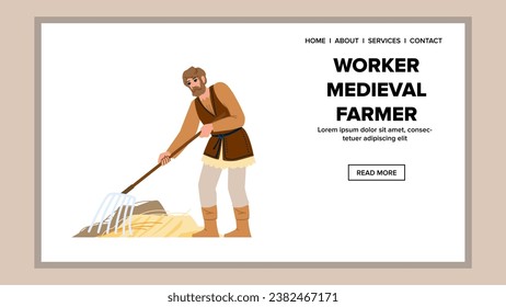 person worker medieval farmer vector. historical rural, farm peasant, character old person worker medieval farmer web flat cartoon illustration