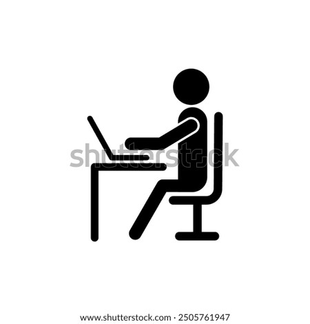 Person working in front of laptop flat vector icon design. Using laptop symbol and clip art
