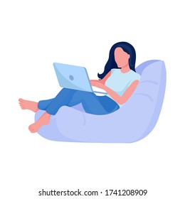 Person working from home. Cartoon character with laptop. Vector