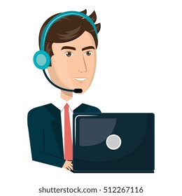 person working in laptop with headset