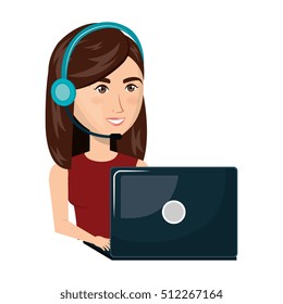 person working in laptop with headset