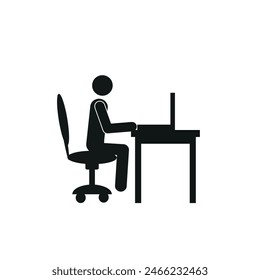 a person working at a laptop, an icon, a figure of a man at a table, a freelancer, remote work, vector illustration isolated on a white
