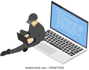 La persona está trabajando con la escritura de un portátil en el teclado. Hacker hacks el código del programa. Codificación del programador con el equipo. Desarrollo y pruebas de software front-end y back-end, programación o codificación de programas