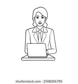 Person Working in Office with laptop line art illustration vector silhoutette