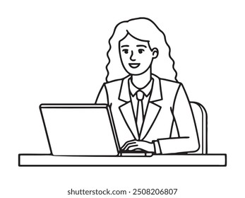 Pessoa Trabalhando no Office com a silhueta vetorial da ilustração da arte da linha do laptop