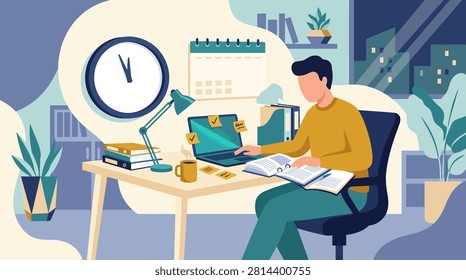 Person working on a computer late at night in the office