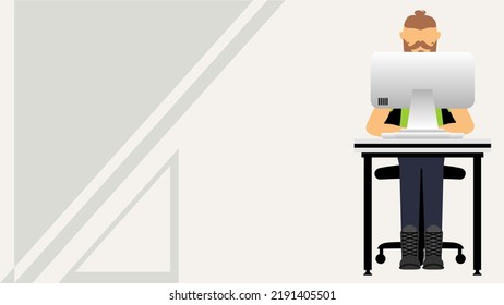 person working on computer muckup illustration background in vector format