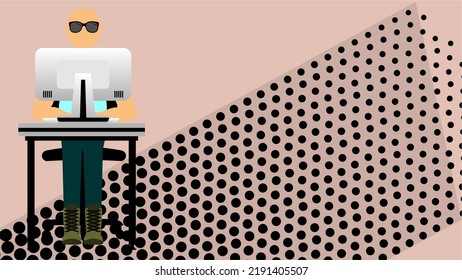 Person, die auf Computermuschelhintergrund arbeitet, Vektorformat