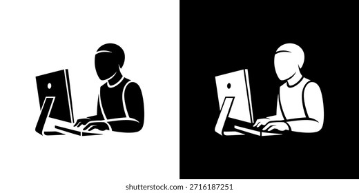 Uma pessoa trabalhando em um computador mostrada em contraste positivo e negativo