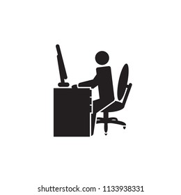 Person working on a computer vector icon.