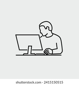 Person Working on Desktop Computer Vector Line Icon