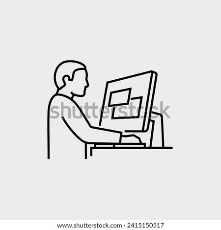 Person Working on Desktop Computer Vector Line Icon