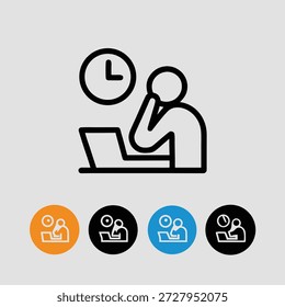 Person working on laptop with clock overhead in minimalist line style