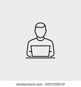 Person Working on Laptop Computer Vector Line Icon