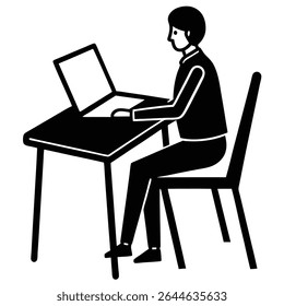 A person working on a laptop at a modern desk reflects a sleek and productive workspace setup. Surrounded by minimalistic design elements, clean lines, and contemporary furniture, the individual is fo