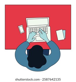Person working on laptop. Vector illustration