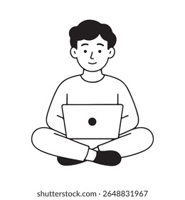 Una persona que trabaja en una computadora portátil mientras está sentada con las piernas cruzadas en una ilustración de pose relajada